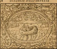 An illustration from Dialogo dell'imprese militari et amorose di monsignor Giovio, vescouo di Nocera : con vn ragionamento di messer Lodouico Domenichi nel medesimo soggetto ; con la tavola (1559)
