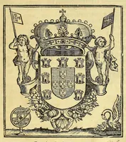 An illustration from Impressão das leys de Cortes. : Leys que el Rey D. Ioão o IIII. Nosso Senhor fez, & mandou publicar em conformidade das repostas que mandou dar a alguns dos capitulos dos tres estados, offerecidos nas cortes gèraes do anno de 1641. por cumprir ao bom governo, & administração da iustiça (1648)