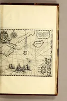 An illustration from Indiae Orientalis pars X. Qua continetur, Historica relatio siue descriptio novi as Aquilonem transitus, supra terras Americanas in Chinam atq[ue] Iaponem ducturi, quemadmodum is ab Henrico Hudsono Anglo nuper inuentis est, addita breui insularum & locorum aliorum, in itinere isto occurrentium, ex Iohannis-Hugonis Lintschottani itineratio desumpta commemoratione. : Item discursus ad sereniss. Hispaniae regem, super detecta nuper quinta orbis parte, terra nempè Australis incognita, à capitaneo quodam Petro-Ferdinando de Quir, &c. conscriptus. Addita descriptione regionum Siberiae, Samoiediae atque Tingoesiae, in Tartaria versus ortum freti Weigatsii sitarum, quae nuper à Moscis detectae &c occupatae sunt. (1613)