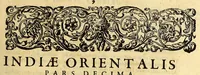 An illustration from Indiae Orientalis pars X. Qua continetur, Historica relatio siue descriptio novi as Aquilonem transitus, supra terras Americanas in Chinam atq[ue] Iaponem ducturi, quemadmodum is ab Henrico Hudsono Anglo nuper inuentis est, addita breui insularum & locorum aliorum, in itinere isto occurrentium, ex Iohannis-Hugonis Lintschottani itineratio desumpta commemoratione. : Item discursus ad sereniss. Hispaniae regem, super detecta nuper quinta orbis parte, terra nempè Australis incognita, à capitaneo quodam Petro-Ferdinando de Quir, &c. conscriptus. Addita descriptione regionum Siberiae, Samoiediae atque Tingoesiae, in Tartaria versus ortum freti Weigatsii sitarum, quae nuper à Moscis detectae &c occupatae sunt. (1613)