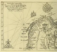 An illustration from Indiae Orientalis pars X. Qua continetur, Historica relatio siue descriptio novi as Aquilonem transitus, supra terras Americanas in Chinam atq[ue] Iaponem ducturi, quemadmodum is ab Henrico Hudsono Anglo nuper inuentis est, addita breui insularum & locorum aliorum, in itinere isto occurrentium, ex Iohannis-Hugonis Lintschottani itineratio desumpta commemoratione. : Item discursus ad sereniss. Hispaniae regem, super detecta nuper quinta orbis parte, terra nempè Australis incognita, à capitaneo quodam Petro-Ferdinando de Quir, &c. conscriptus. Addita descriptione regionum Siberiae, Samoiediae atque Tingoesiae, in Tartaria versus ortum freti Weigatsii sitarum, quae nuper à Moscis detectae &c occupatae sunt. (1613)