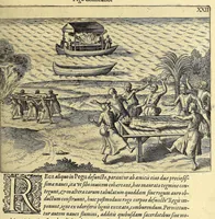 An illustration from Indiae Orientalis pars septima; Nauigationes duas, primam, trium annorum, à Georgio Spilbergio, trium nauium praefecto, Ann. 1601. ex Selandia in Indiam Orientalem susceptam: : alteram, nouem annorum, à Casparo Balby, gemmario Veneto, anno 1579. ex Alepo Babyloniam versus, & inde porro ad regnum Pegu vsque continuatam, continens. Omnium, quae illi quidem ad annum 1604. huic vero ad annum 1588. vsque acciderunt, commemoratione; regnum item, locorum, populorum, rituumque variorum descriptione addita. (1606)