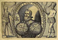 An illustration from Indiae Orientalis pars vndecima, : quâ continetur I. Duarum navigationum, quas jussu Emanuelis Portugalliae regis in Indiam Orientalem Ann. 1501. Dn. Americus Vesputius instituit, historia. II. Vera atque hactenus inaudita Angli cujusdam relatio, qui nave quadam, cui Ascenionis nomen, in extremam Indiae Orientalis oram Cambajam vectus, ac naufragium ibidem passus, postea quàm plurimas nobis incognitas regiones, amplissimasq[ue] urbes peragravit, ińque iis multa lectu auditúque jucunda observavit. III. Descriptio regionis Spitzbergae additâ simul relatione in juriarum, quas Ann. 1613. alii piscatores ab Anglis perpessi sunt: & protestatione contra Anglos, qui sibi folis omne jus in istam regionem vendicarunt. Nunc primum Latio donata, atq[ue] elegantissimè in aes incisis imaginibus illustratae. (1619)