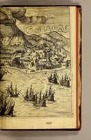 An illustration from Indiae Orientalis pars octaua: Navigationes quinque, : primam, à Iacobo Neccio, ab anno 1600. vsque ad annum 1603. Secundam, à Iohanne Hermanno de Bree, ab anno 1602. vsq[ue], ad annum 1604. Tertiam, à Cornelio Nicolai, annis quatuor. Quartam, à Cornelio de Vena, duobus annis. Quintam, sub Stephano de Hagen tribus annis, in Indiam Orientalem susceptas & peractas continens. Locorum, regnum, populorum, rituuḿque variorum descriptione, victoriarum item à Lusitanis reportatarum, & Araboinae, Tidoriśque expugnationis commemoratione addita. (1607)