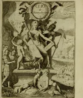 An illustration from Inleyding tot de hooge schoole der schilderkonst: anders de zichtbaere werelt. : verdeelt in negen leerwinkels, yder bestiert door eene der zanggodinnen. Ten hoogsten noodzakelijk, tot onderwijs, voor alle die deeze edele, vrye, en hooge konst oeffenen, of met yver zoeken te leeren, of anders eenigzins beminnen. (1678)
