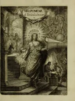 An illustration from Inleyding tot de hooge schoole der schilderkonst: anders de zichtbaere werelt. : verdeelt in negen leerwinkels, yder bestiert door eene der zanggodinnen. Ten hoogsten noodzakelijk, tot onderwijs, voor alle die deeze edele, vrye, en hooge konst oeffenen, of met yver zoeken te leeren, of anders eenigzins beminnen. (1678)