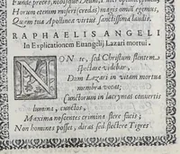 An illustration from In Rev. admodum D. Marcellum Tolosam Congreg. clericorum regularium theologum, & concionatorem praestantissimum diuersorum scriptorum Veronensium elogia. : Ad illustriss. & Reuerendiss. D. D. Augustinum Valerium S. R.E. Card. Ampliss. & Veronae episcopum. (1591)