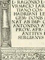 An illustration from Inscriptiones sacrosanctae vetvstatis : non illae qvidem romanae, sed totivs fere orbis svmmo stvdio ac maximis impensis Terra Mariqs conquisitæ feliciter incipiunt (1534)