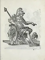 An illustration from Insignia sacrae caesareae maiestatis, principvm electorvm, ac aliqvot illvstrissimarvm, illvstrium, nobilium, & aliarum familiarum, formis artificiosissimis expressa : addito cuiq[ue] peculiari symbolo, & carmine octasticho, quibus cum ipsum insigne tum symbolum ingeniosè, ac sine vlla arrogantia vel mordacitate, liberaliter explicantur : his adiecta svnt totidem vacva (vti appellant) scuta, vt alij quoq[ue], quib. hoc institutum placebit, suae etiam gentis imagines penicillo adijcere possint .. (1579)