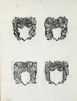 An illustration from Insignia sacrae caesareae maiestatis, principvm electorvm, ac aliqvot illvstrissimarvm, illvstrium, nobilium, & aliarum familiarum, formis artificiosissimis expressa : addito cuiq[ue] peculiari symbolo, & carmine octasticho, quibus cum ipsum insigne tum symbolum ingeniosè, ac sine vlla arrogantia vel mordacitate, liberaliter explicantur : his adiecta svnt totidem vacva (vti appellant) scuta, vt alij quoq[ue], quib. hoc institutum placebit, suae etiam gentis imagines penicillo adijcere possint .. (1579)