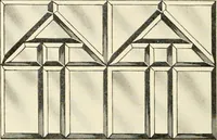 An illustration from International art glass catalogue : art and beveled glass in all its branches : church, memorial, society and domestic windows, Art Nouveau, prism, mitre beveled plate, leaded bevel, etc. (1914)