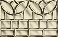 An illustration from International art glass catalogue : art and beveled glass in all its branches : church, memorial, society and domestic windows, Art Nouveau, prism, mitre beveled plate, leaded bevel, etc. (1914)