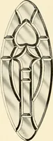 An illustration from International art glass catalogue : art and beveled glass in all its branches : church, memorial, society and domestic windows, Art Nouveau, prism, mitre beveled plate, leaded bevel, etc. (1914)