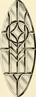 An illustration from International art glass catalogue : art and beveled glass in all its branches : church, memorial, society and domestic windows, Art Nouveau, prism, mitre beveled plate, leaded bevel, etc. (1914)