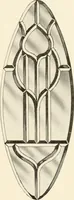 An illustration from International art glass catalogue : art and beveled glass in all its branches : church, memorial, society and domestic windows, Art Nouveau, prism, mitre beveled plate, leaded bevel, etc. (1914)