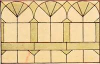 An illustration from International art glass catalogue : art and beveled glass in all its branches : church, memorial, society and domestic windows, Art Nouveau, prism, mitre beveled plate, leaded bevel, etc. (1914)