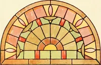 An illustration from International art glass catalogue : art and beveled glass in all its branches : church, memorial, society and domestic windows, Art Nouveau, prism, mitre beveled plate, leaded bevel, etc. (1914)