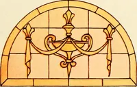 An illustration from International art glass catalogue : art and beveled glass in all its branches : church, memorial, society and domestic windows, Art Nouveau, prism, mitre beveled plate, leaded bevel, etc. (1914)