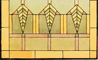 An illustration from International art glass catalogue : art and beveled glass in all its branches : church, memorial, society and domestic windows, Art Nouveau, prism, mitre beveled plate, leaded bevel, etc. (1914)