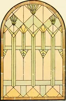 An illustration from International art glass catalogue : art and beveled glass in all its branches : church, memorial, society and domestic windows, Art Nouveau, prism, mitre beveled plate, leaded bevel, etc. (1914)