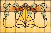An illustration from International art glass catalogue : art and beveled glass in all its branches : church, memorial, society and domestic windows, Art Nouveau, prism, mitre beveled plate, leaded bevel, etc. (1914)