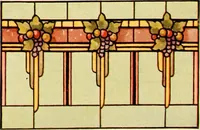An illustration from International art glass catalogue : art and beveled glass in all its branches : church, memorial, society and domestic windows, Art Nouveau, prism, mitre beveled plate, leaded bevel, etc. (1914)