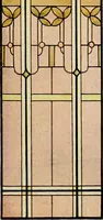 An illustration from International art glass catalogue : art and beveled glass in all its branches : church, memorial, society and domestic windows, Art Nouveau, prism, mitre beveled plate, leaded bevel, etc. (1914)