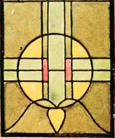 An illustration from International art glass catalogue : art and beveled glass in all its branches : church, memorial, society and domestic windows, Art Nouveau, prism, mitre beveled plate, leaded bevel, etc. (1914)