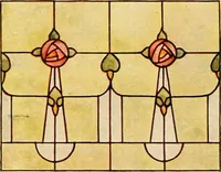 An illustration from International art glass catalogue : art and beveled glass in all its branches : church, memorial, society and domestic windows, Art Nouveau, prism, mitre beveled plate, leaded bevel, etc. (1914)
