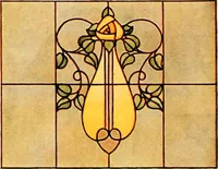 An illustration from International art glass catalogue : art and beveled glass in all its branches : church, memorial, society and domestic windows, Art Nouveau, prism, mitre beveled plate, leaded bevel, etc. (1914)