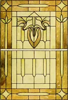 An illustration from International art glass catalogue : art and beveled glass in all its branches : church, memorial, society and domestic windows, Art Nouveau, prism, mitre beveled plate, leaded bevel, etc. (1914)