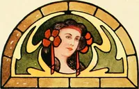 An illustration from International art glass catalogue : art and beveled glass in all its branches : church, memorial, society and domestic windows, Art Nouveau, prism, mitre beveled plate, leaded bevel, etc. (1914)