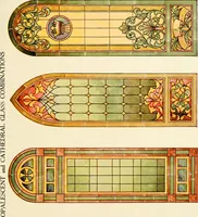 An illustration from International art glass catalogue : art and beveled glass in all its branches : church, memorial, society and domestic windows, Art Nouveau, prism, mitre beveled plate, leaded bevel, etc. (1914)
