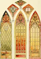 An illustration from International art glass catalogue : art and beveled glass in all its branches : church, memorial, society and domestic windows, Art Nouveau, prism, mitre beveled plate, leaded bevel, etc. (1914)