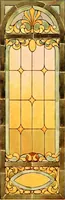 An illustration from International art glass catalogue : art and beveled glass in all its branches : church, memorial, society and domestic windows, Art Nouveau, prism, mitre beveled plate, leaded bevel, etc. (1914)