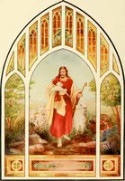 An illustration from International art glass catalogue : art and beveled glass in all its branches : church, memorial, society and domestic windows, Art Nouveau, prism, mitre beveled plate, leaded bevel, etc. (1914)