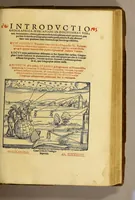 An illustration from Introductio geographica Petri Apiani in doctissimas Verneri annotationes, co[n]tinens plenum intellectum [et] iudicium omnis operationis, quæ per sinus [et] chordas in géographia confici potest, adiuncto radio astronomico cum quadrante nouo meteoroscopii loco longe vitilissimo. : Huic accedit translatio noua primi libri Géographiæ Cl. Ptolemæi . (1533)