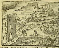 An illustration from Inventum P. Apiani. : Das ist, Beschreibung eines geometrische[n] Instruments, durch welches one alle Rechnung gar behend vnd leichtlich, allerlen höche, weitte, tieffe vnd braite, auch allerley Fläschen oder ebnen Innhalt, abgemessen, vnd andere mehe nutzliche Sachen erkundiget werden. (1616)