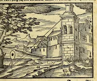 An illustration from Inventum P. Apiani. : Das ist, Beschreibung eines geometrische[n] Instruments, durch welches one alle Rechnung gar behend vnd leichtlich, allerlen höche, weitte, tieffe vnd braite, auch allerley Fläschen oder ebnen Innhalt, abgemessen, vnd andere mehe nutzliche Sachen erkundiget werden. (1616)