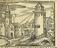 An illustration from Inventum P. Apiani. : Das ist, Beschreibung eines geometrische[n] Instruments, durch welches one alle Rechnung gar behend vnd leichtlich, allerlen höche, weitte, tieffe vnd braite, auch allerley Fläschen oder ebnen Innhalt, abgemessen, vnd andere mehe nutzliche Sachen erkundiget werden. (1616)