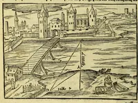An illustration from Inventum P. Apiani. : Das ist, Beschreibung eines geometrische[n] Instruments, durch welches one alle Rechnung gar behend vnd leichtlich, allerlen höche, weitte, tieffe vnd braite, auch allerley Fläschen oder ebnen Innhalt, abgemessen, vnd andere mehe nutzliche Sachen erkundiget werden. (1616)