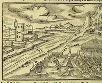 An illustration from Inventum P. Apiani. : Das ist, Beschreibung eines geometrische[n] Instruments, durch welches one alle Rechnung gar behend vnd leichtlich, allerlen höche, weitte, tieffe vnd braite, auch allerley Fläschen oder ebnen Innhalt, abgemessen, vnd andere mehe nutzliche Sachen erkundiget werden. (1616)