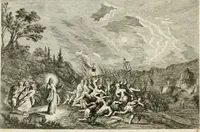 An illustration from Ioannis Guilielmi Baurn Iconographia : complectens In se passionem, miracula, vitam Christi universam : nec non, prospectus rarissimorum portuum, palatiorum, hortorum, historiarum, aliarumq[ue] rerum, quae per Italiam spectatu sunt dignae (1671)