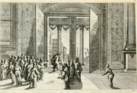 An illustration from Ioannis Guilielmi Baurn Iconographia : complectens In se passionem, miracula, vitam Christi universam : nec non, prospectus rarissimorum portuum, palatiorum, hortorum, historiarum, aliarumq[ue] rerum, quae per Italiam spectatu sunt dignae (1671)