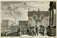 An illustration from Ioannis Guilielmi Baurn Iconographia : complectens In se passionem, miracula, vitam Christi universam : nec non, prospectus rarissimorum portuum, palatiorum, hortorum, historiarum, aliarumq[ue] rerum, quae per Italiam spectatu sunt dignae (1671)