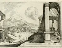 An illustration from Ioannis Guilielmi Baurn Iconographia : complectens In se passionem, miracula, vitam Christi universam : nec non, prospectus rarissimorum portuum, palatiorum, hortorum, historiarum, aliarumq[ue] rerum, quae per Italiam spectatu sunt dignae (1671)