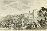 An illustration from Ioannis Guilielmi Baurn Iconographia : complectens In se passionem, miracula, vitam Christi universam : nec non, prospectus rarissimorum portuum, palatiorum, hortorum, historiarum, aliarumq[ue] rerum, quae per Italiam spectatu sunt dignae (1671)