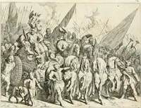 An illustration from Ioannis Guilielmi Baurn Iconographia : complectens In se passionem, miracula, vitam Christi universam : nec non, prospectus rarissimorum portuum, palatiorum, hortorum, historiarum, aliarumq[ue] rerum, quae per Italiam spectatu sunt dignae (1671)