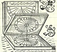 An illustration from Ioannis Padvanii Veronensis Opvs de compositione et vsv multiformium horologiorum solarium pro diuersis mundi regionibus : idq[ue] vbique locorum tam in superficie plana horizontali, quam murali quorsumcumq[ue] exposita sit, pertractans : nvper brevissimis ac facillimis doctrinis ab eo excogitatis luculenter traditum (1570)