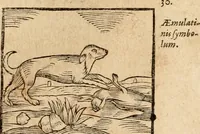 An illustration from Ioannis Pierii Valeriani Bellvnensis Hieroglyphica, sive, De sacris Ægyptiorvm aliarumq gentium literis commentariorum libri LVIII : cum duobus alijs ab eruditissimo viro annexis : accesserunt loco auctarij, Hieroglyphicorum collectanea, ex veteribus & recentioribus auctoribus descripta, & in sex libros digesta : Horapollinis item hieroglyphicorum libri duo, ex postrema Dauidis Hschelij correctione : prætereà eiusdem Pierij declamatiuncula pro barbis sacerdotum, & reliqua opuscula siue poemata omnia (1614)